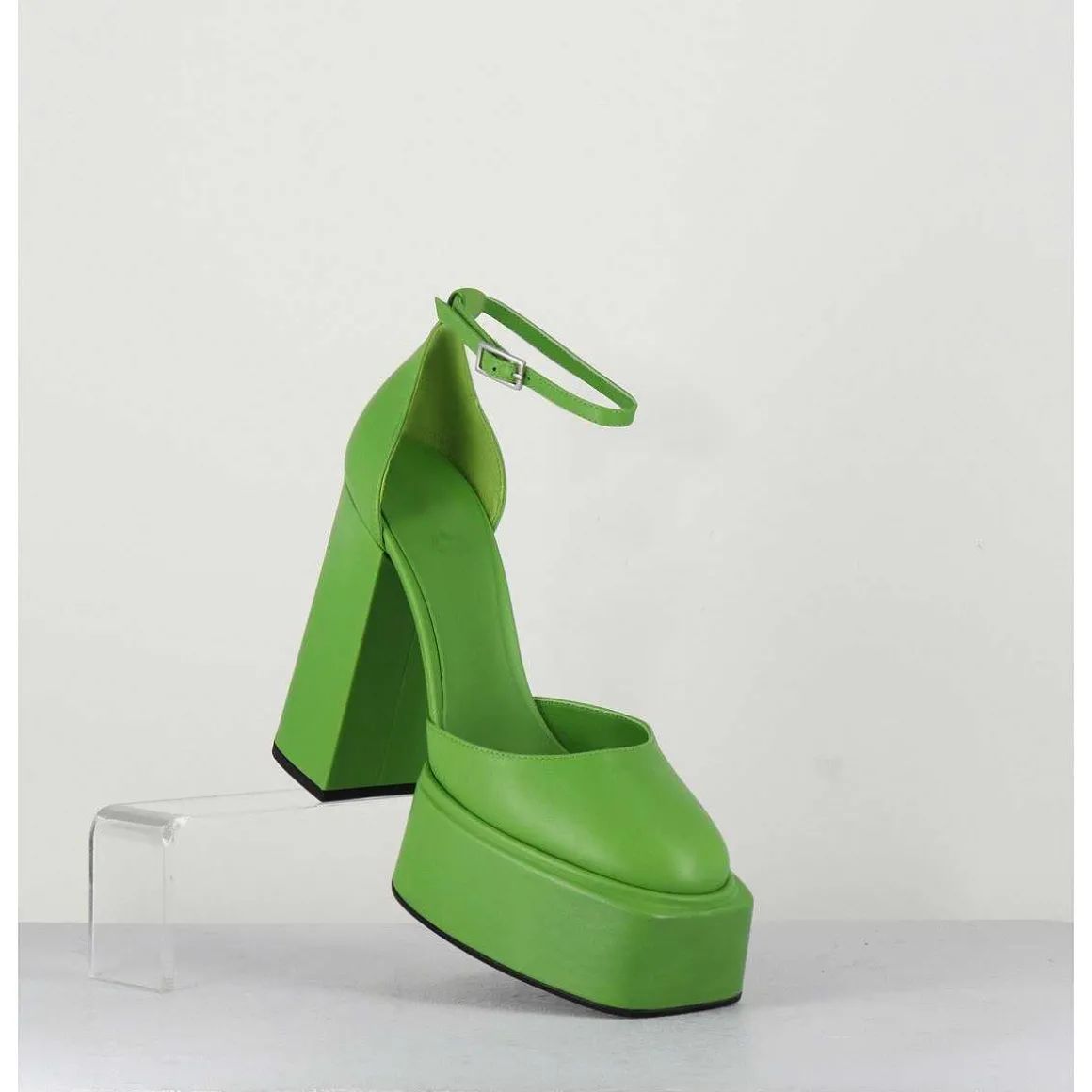 Babies Talon Haut A Plateforme En Cuir Vert - Ambra Mok Green
