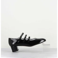 Babies Trois Brides En Cuir Vernis Noir - Kina Vernis Noir
