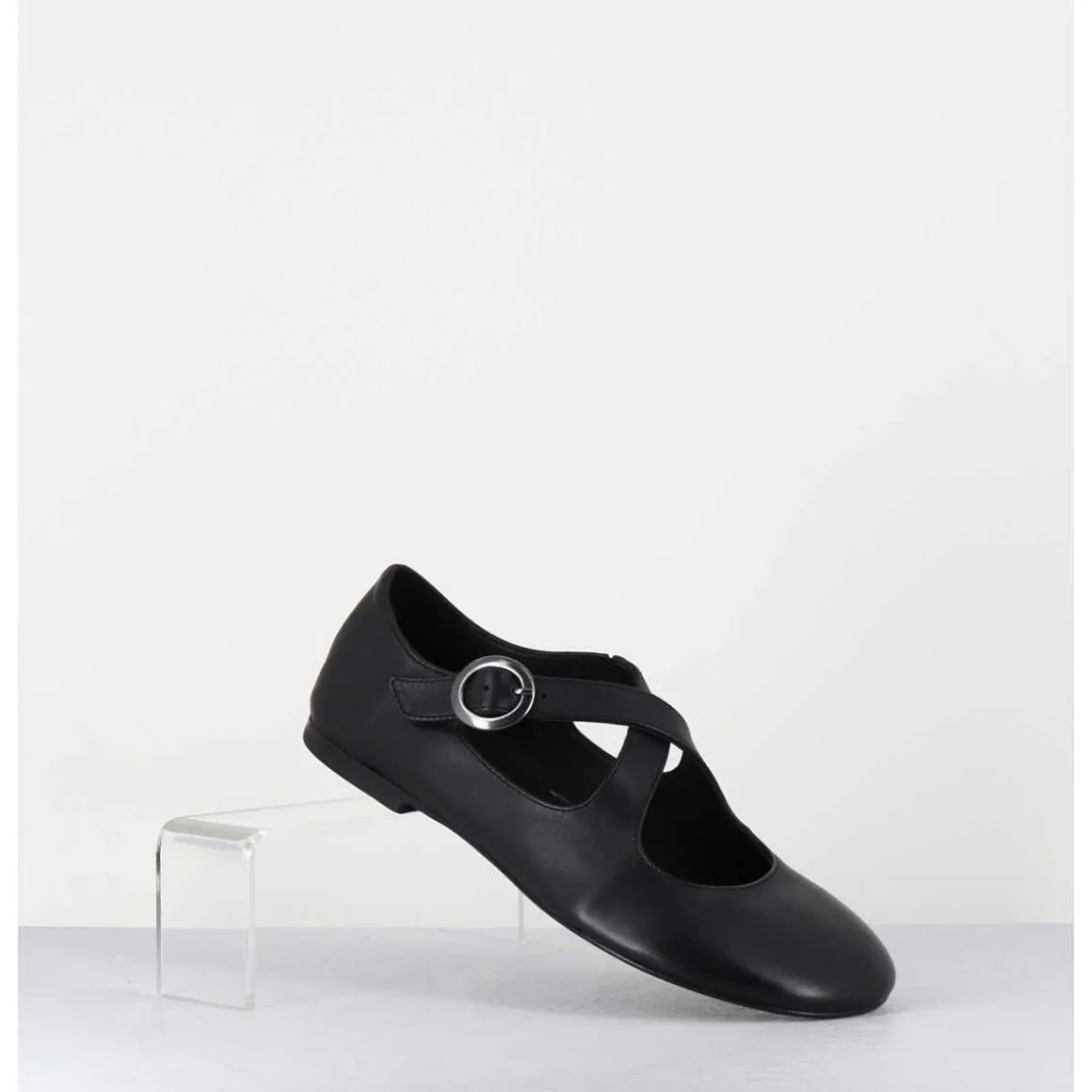 Ballerines A Brides Croisees En Cuir Souple Noir - Ziami Buffy Nero