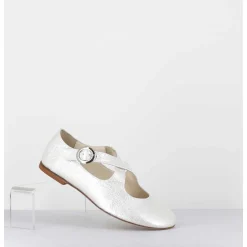 Ballerines A Brides Croisees En Cuir Vernis Froisse Blanc - Ziami Magma Ivory