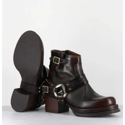 Bikers Courtes A Ceinturon En Cuir Vieilli Marron - Ground Tiger