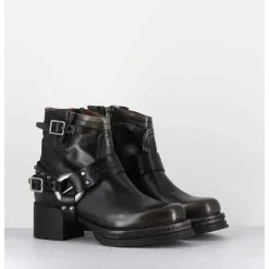 Bikers Courtes A Ceinturon En Cuir Vieilli Anthracite - Gound Nero