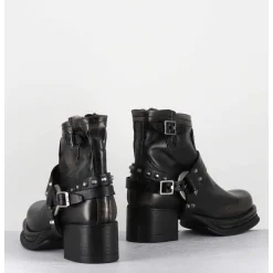 Bikers Courtes A Ceinturon En Cuir Vieilli Anthracite - Gound Nero