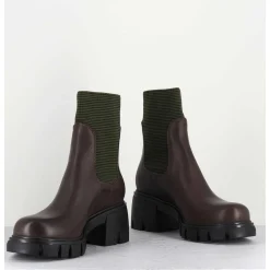 Bikers En Cuir Marron & Elastique Kaki - 6424 Moro