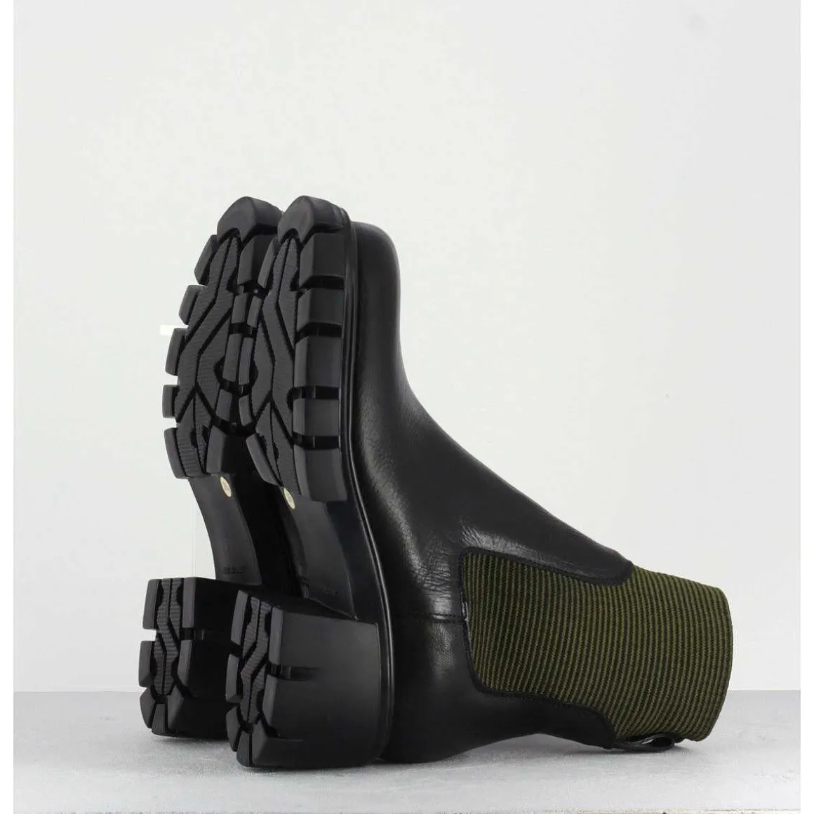 Bikers En Cuir Noir & Elastique Kaki - 6424 Bosco