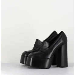 Black Leather Platform Loafers - Barsi Nero