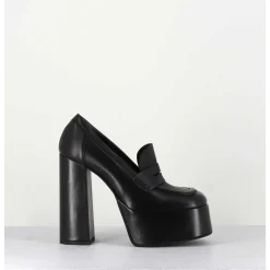 Black Leather Platform Loafers - Barsi Nero