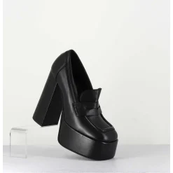 Black Leather Platform Loafers - Barsi Nero