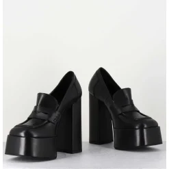 Black Leather Platform Loafers - Barsi Nero