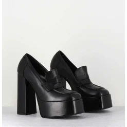 Black Leather Platform Loafers - Barsi Nero