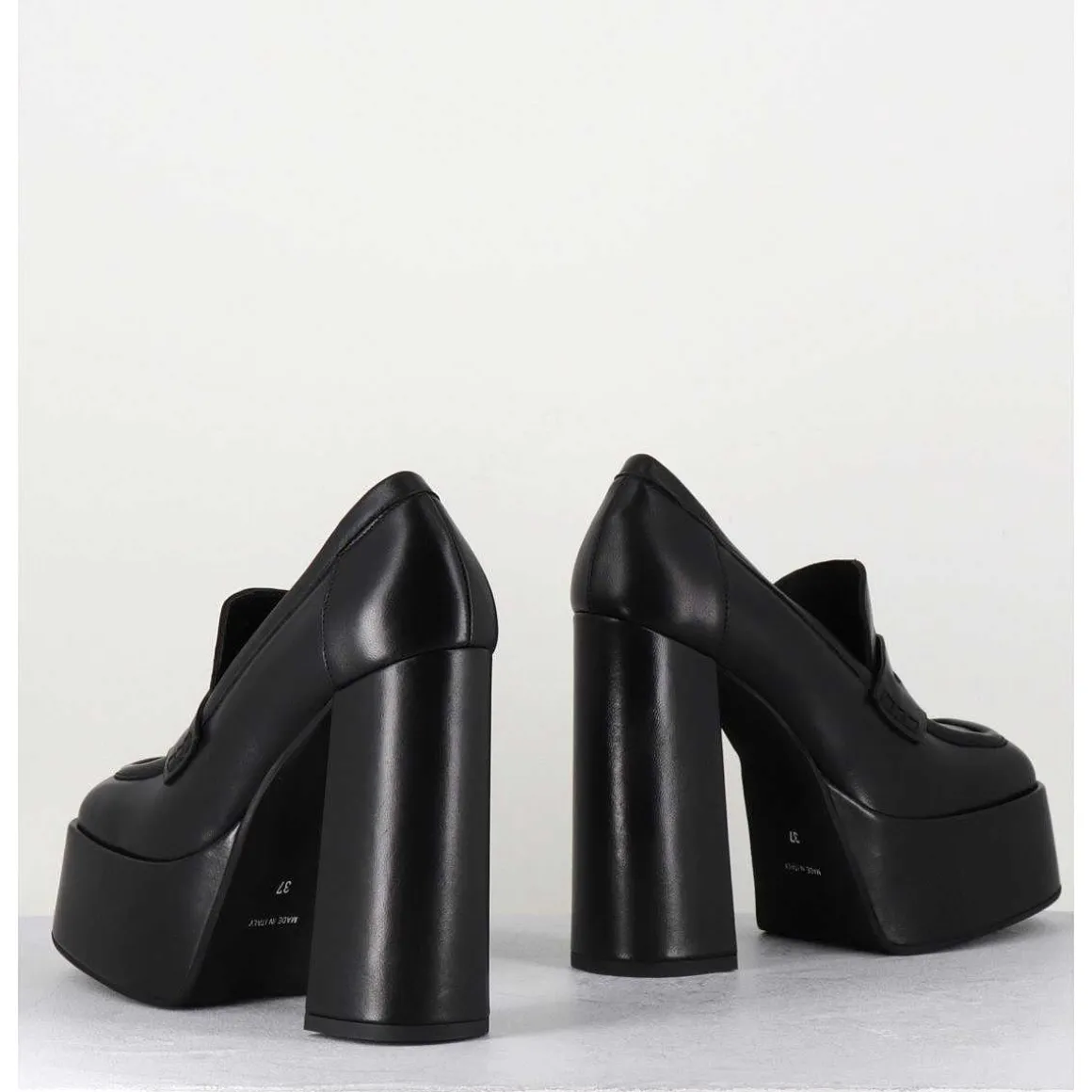 Black Leather Platform Loafers - Barsi Nero