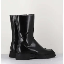 Boots A Bout Carre Large En Cuir Noir Lisse - Tora Black Boots