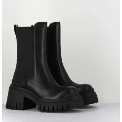 Boots A Elastique En Cuir Noir Track Sole - M6347 Gaucho Nero