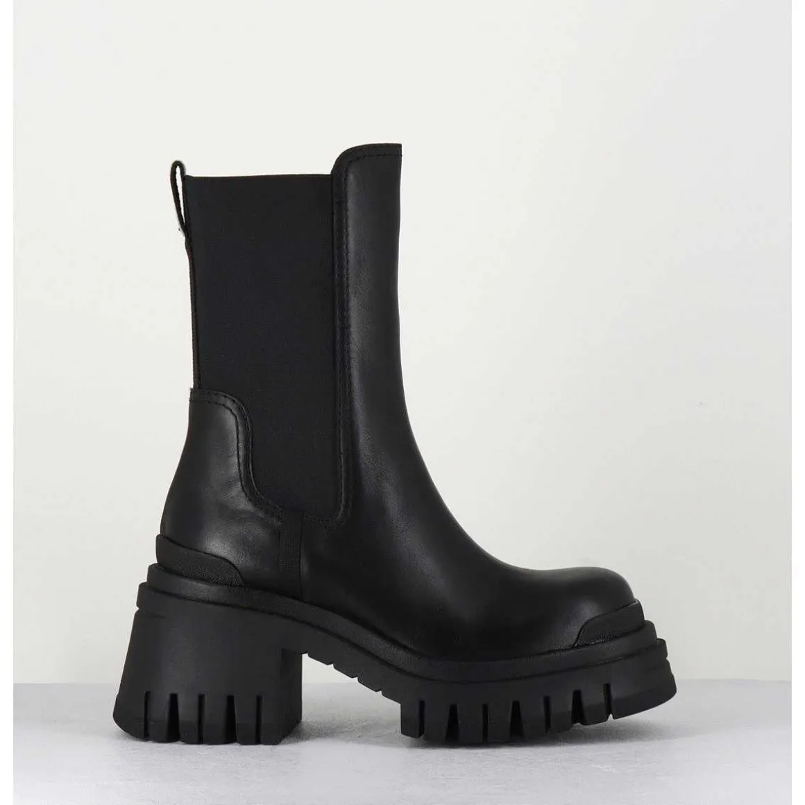 Boots A Elastique En Cuir Noir Track Sole - M6347 Gaucho Nero