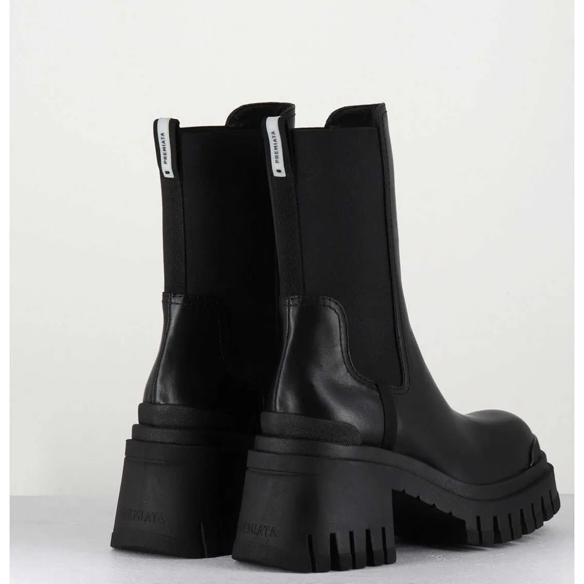 Boots A Elastique En Cuir Noir Track Sole - M6347 Gaucho Nero