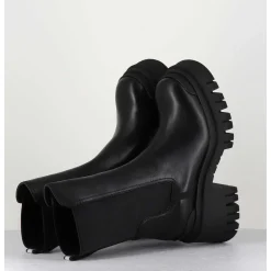 Boots A Elastique En Cuir Noir Track Sole - M6347 Gaucho Nero