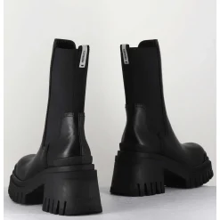 Boots A Elastique En Cuir Noir Track Sole - M6347 Gaucho Nero