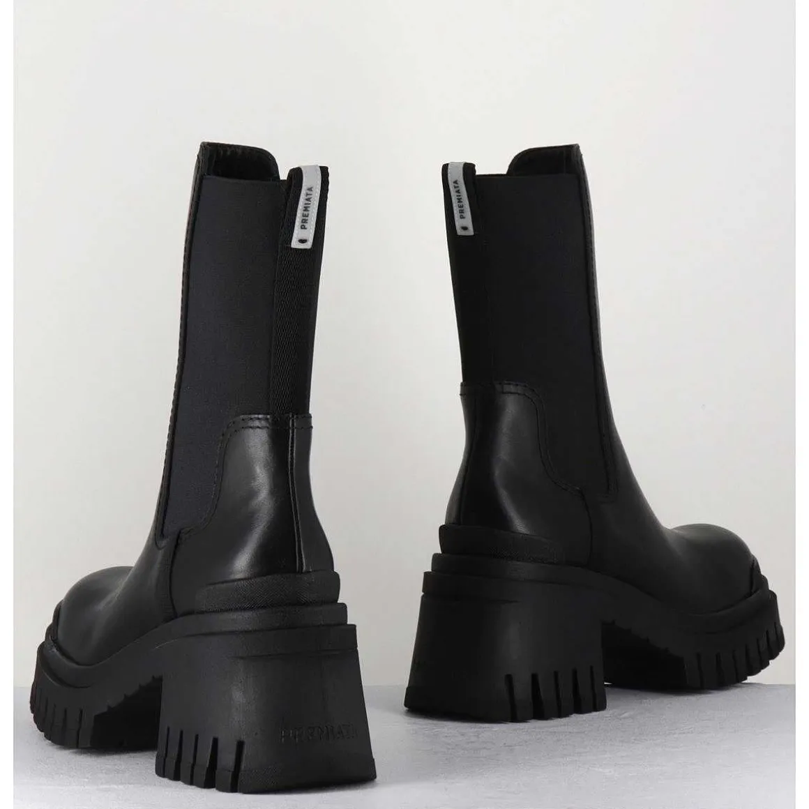 Boots A Elastique En Cuir Noir Track Sole - M6347 Gaucho Nero