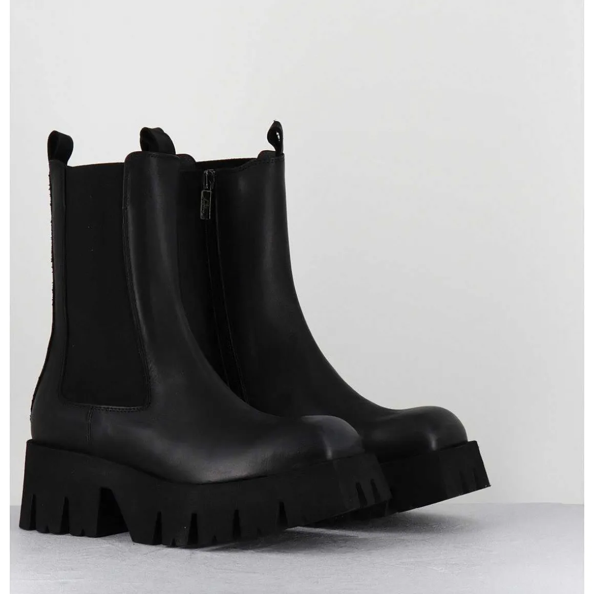 Boots A Elastique En Cuir Noir Forme Carre Semelle Legere - 4224 Gas Nero