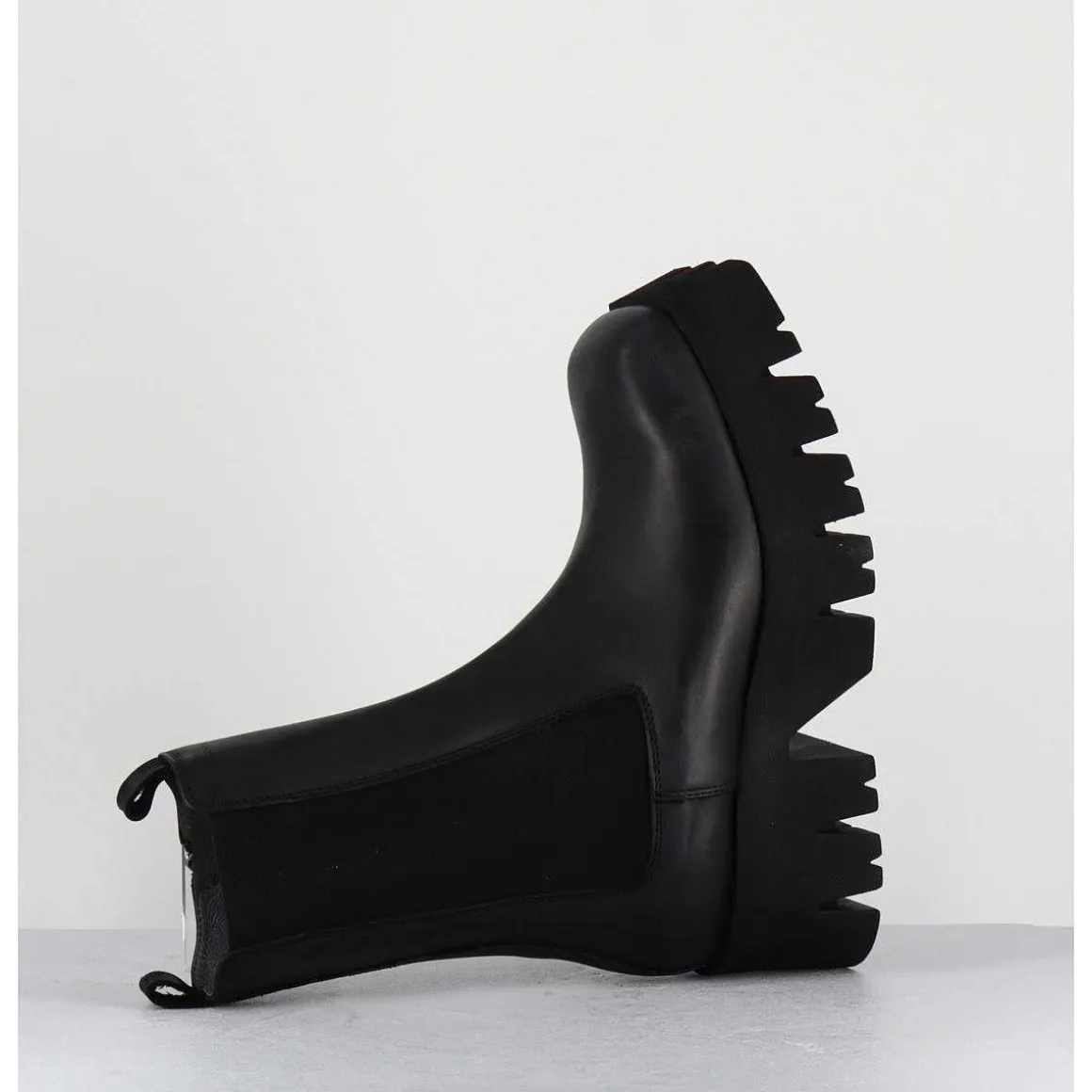 Boots A Elastique En Cuir Noir Forme Carre Semelle Legere - 4224 Gas Nero