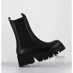 Boots A Elastique En Cuir Noir Forme Carre Semelle Legere - 4224 Gas Nero