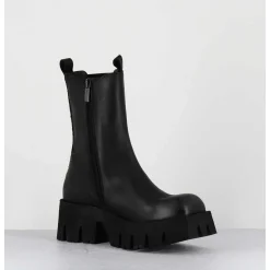 Boots A Elastique En Cuir Noir Forme Carre Semelle Legere - 4224 Gas Nero