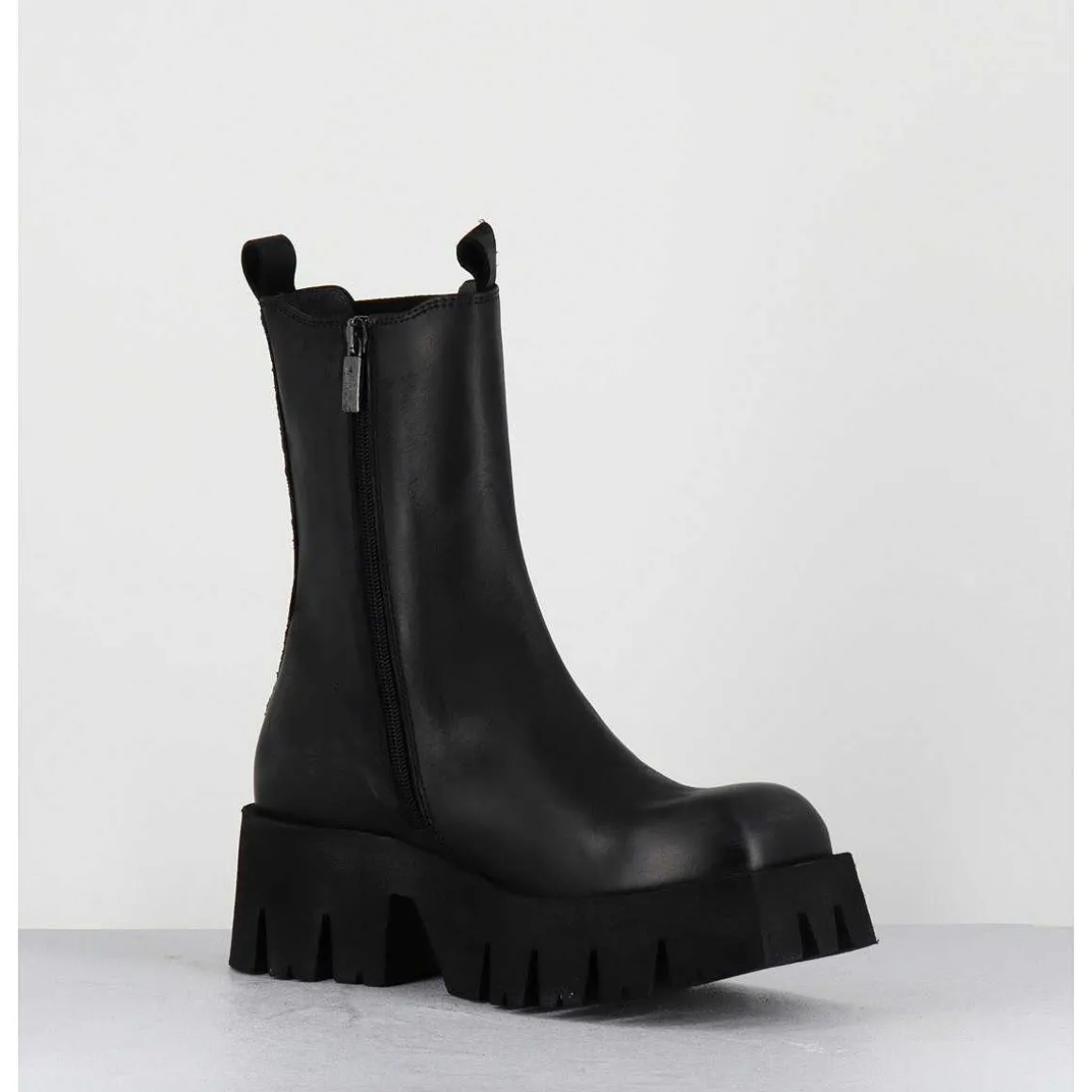Boots A Elastique En Cuir Noir Forme Carre Semelle Legere - 4224 Gas Nero