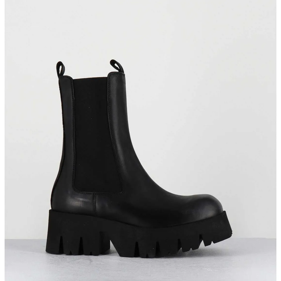 Boots A Elastique En Cuir Noir Forme Carre Semelle Legere - 4224 Gas Nero