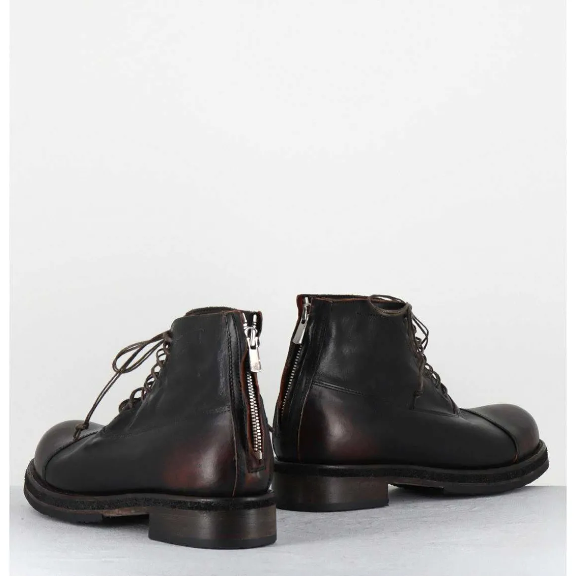 Boots A Lacets En Cuir Marron Vieilli - 50848 Nevada Washed