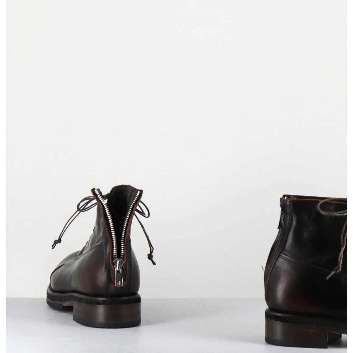Boots A Lacets En Cuir Marron Vieilli - 50848 Nevada Washed