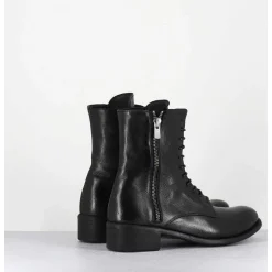 Boots A Lacets En Cuir Noir Zip Exterieur - Lison Caou063 Nero