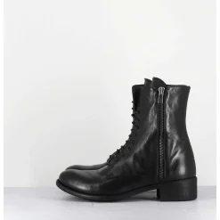 Boots A Lacets En Cuir Noir Zip Exterieur - Lison Caou063 Nero