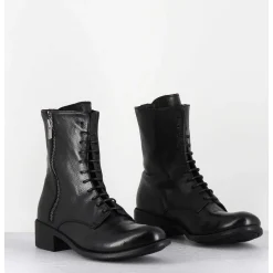Boots A Lacets En Cuir Noir Zip Exterieur - Lison Caou063 Nero