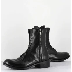 Boots A Lacets En Cuir Noir Zip Exterieur - Lison Caou063 Nero