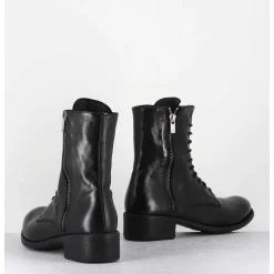 Boots A Lacets En Cuir Noir Zip Exterieur - Lison Caou063 Nero