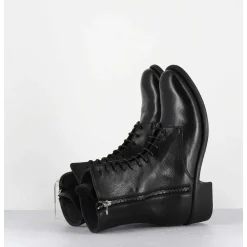 Boots A Lacets En Cuir Noir Zip Exterieur - Lison Caou063 Nero