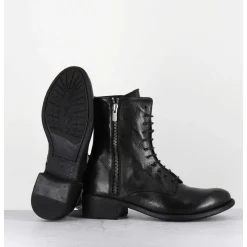Boots A Lacets En Cuir Noir Zip Exterieur - Lison Caou063 Nero