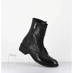 Boots A Lacets En Cuir Noir Zip Exterieur - Lison Caou063 Nero