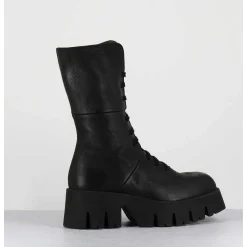 Boots A Lacets En Cuir Noir Forme Carree Semelle Legere - 4222 Gas Nero