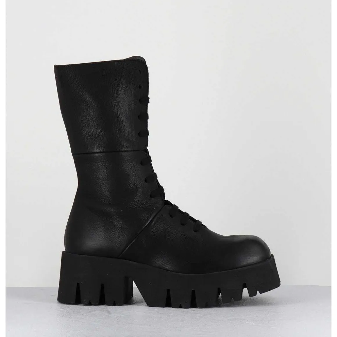 Boots A Lacets En Cuir Noir Forme Carree Semelle Legere - 4222 Gas Nero