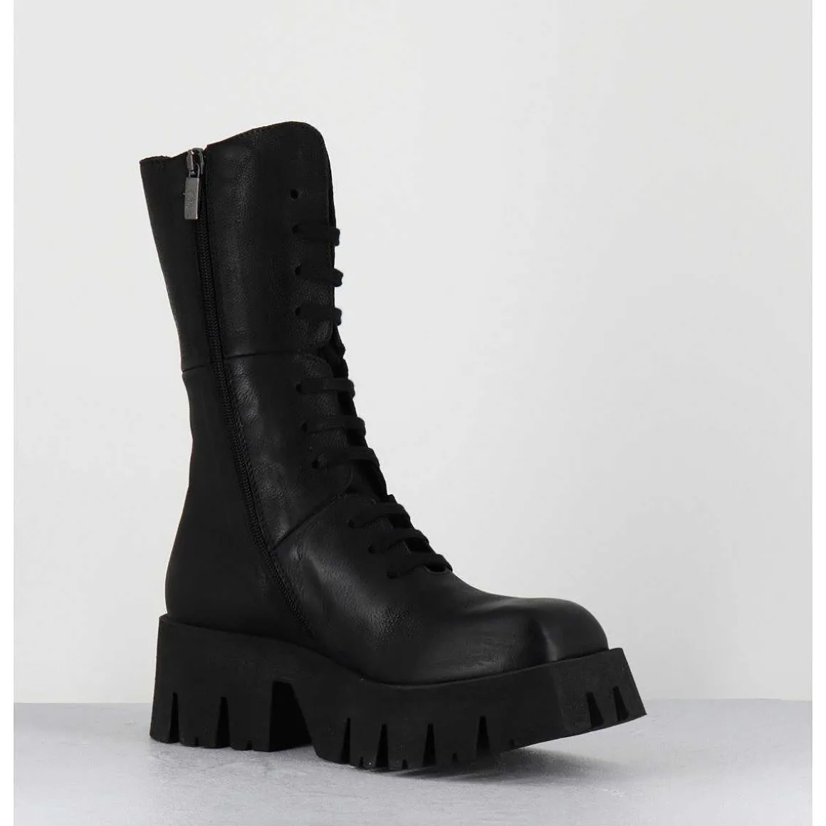Boots A Lacets En Cuir Noir Forme Carree Semelle Legere - 4222 Gas Nero