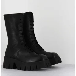 Boots A Lacets En Cuir Noir Forme Carree Semelle Legere - 4222 Gas Nero