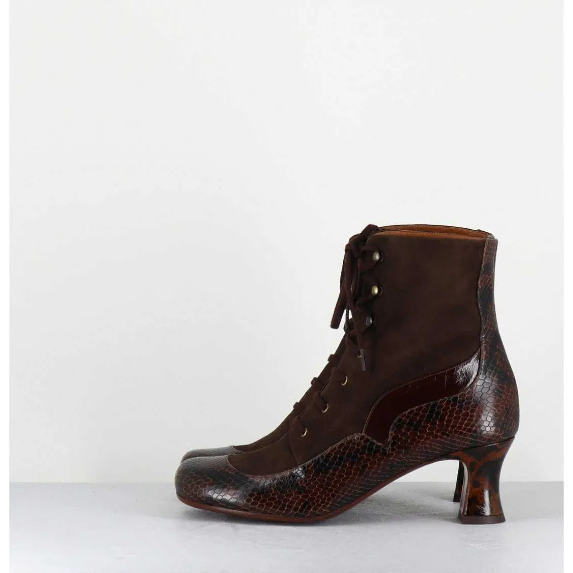 Boots A Lacets En Daim Marron & Petit Talon Retro Leopard - Mylion Mazda Testa