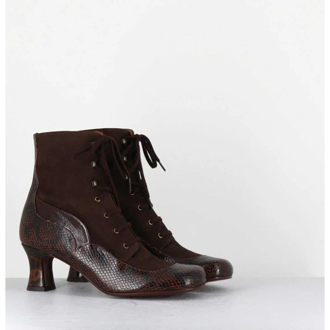 Boots A Lacets En Daim Marron & Petit Talon Retro Leopard - Mylion Mazda Testa