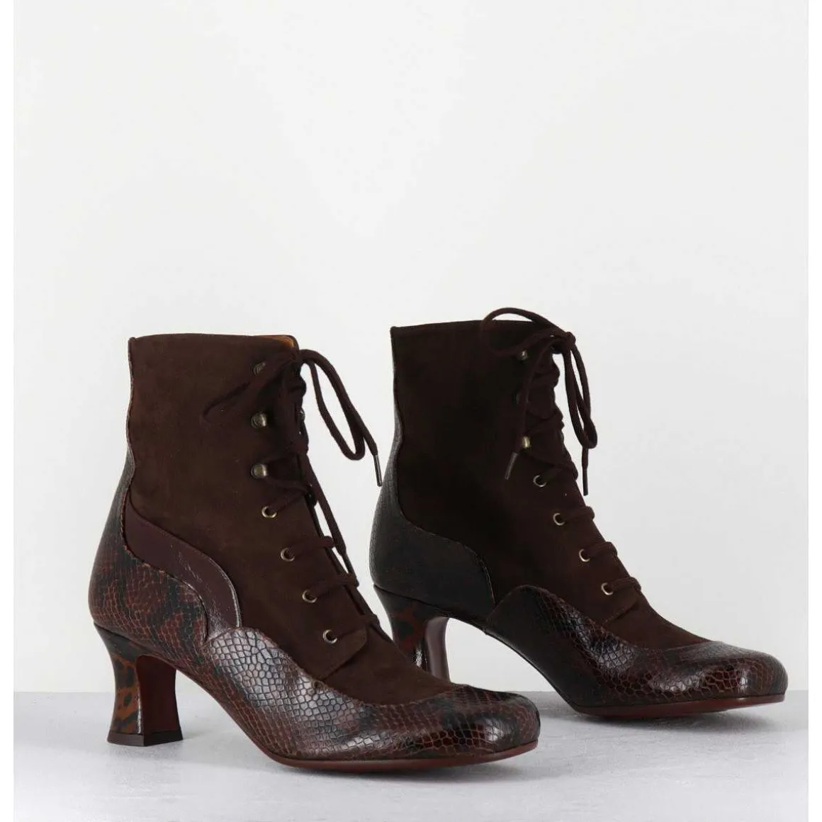 Boots A Lacets En Daim Marron & Petit Talon Retro Leopard - Mylion Mazda Testa