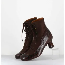 Boots A Lacets En Daim Marron & Petit Talon Retro Leopard - Mylion Mazda Testa