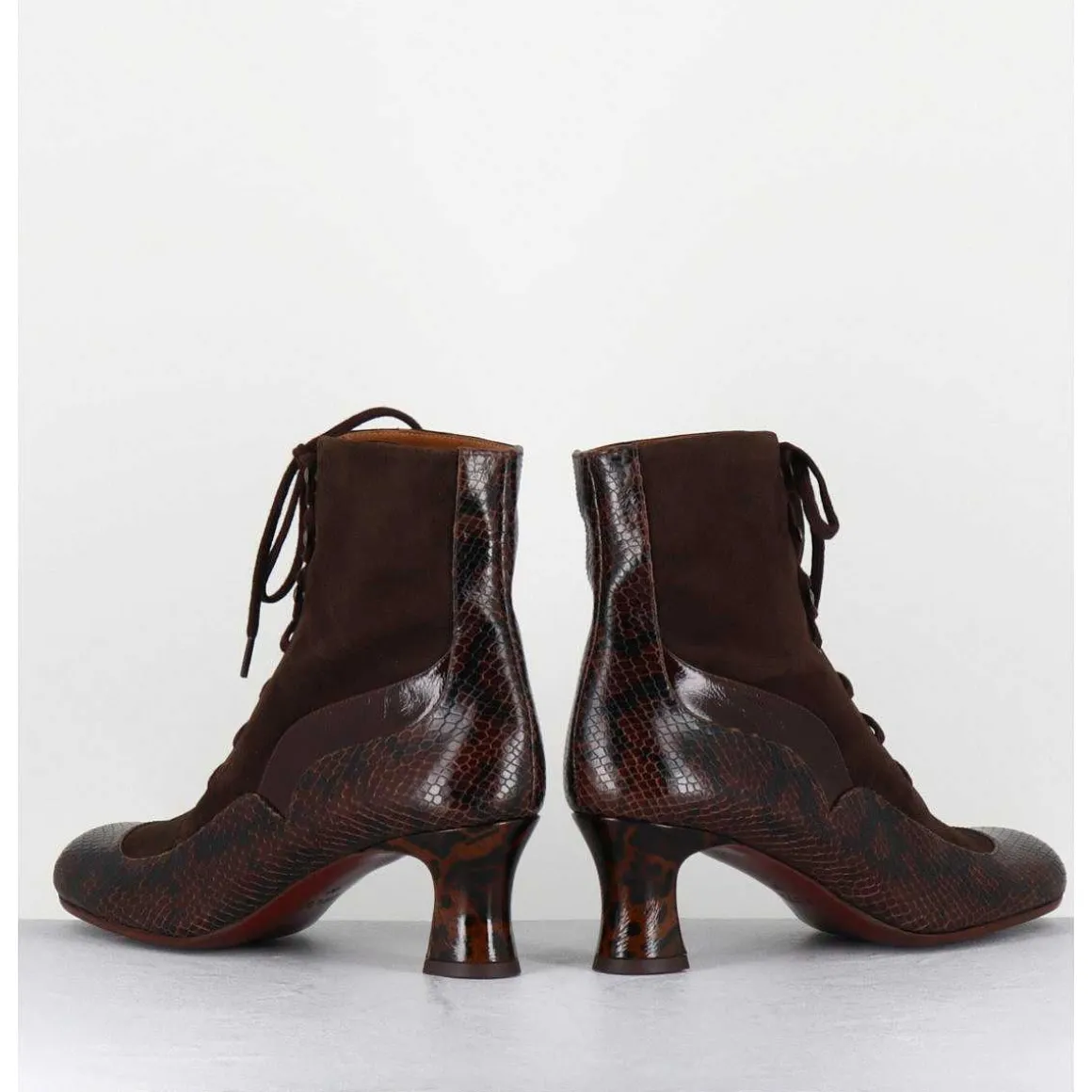 Boots A Lacets En Daim Marron & Petit Talon Retro Leopard - Mylion Mazda Testa
