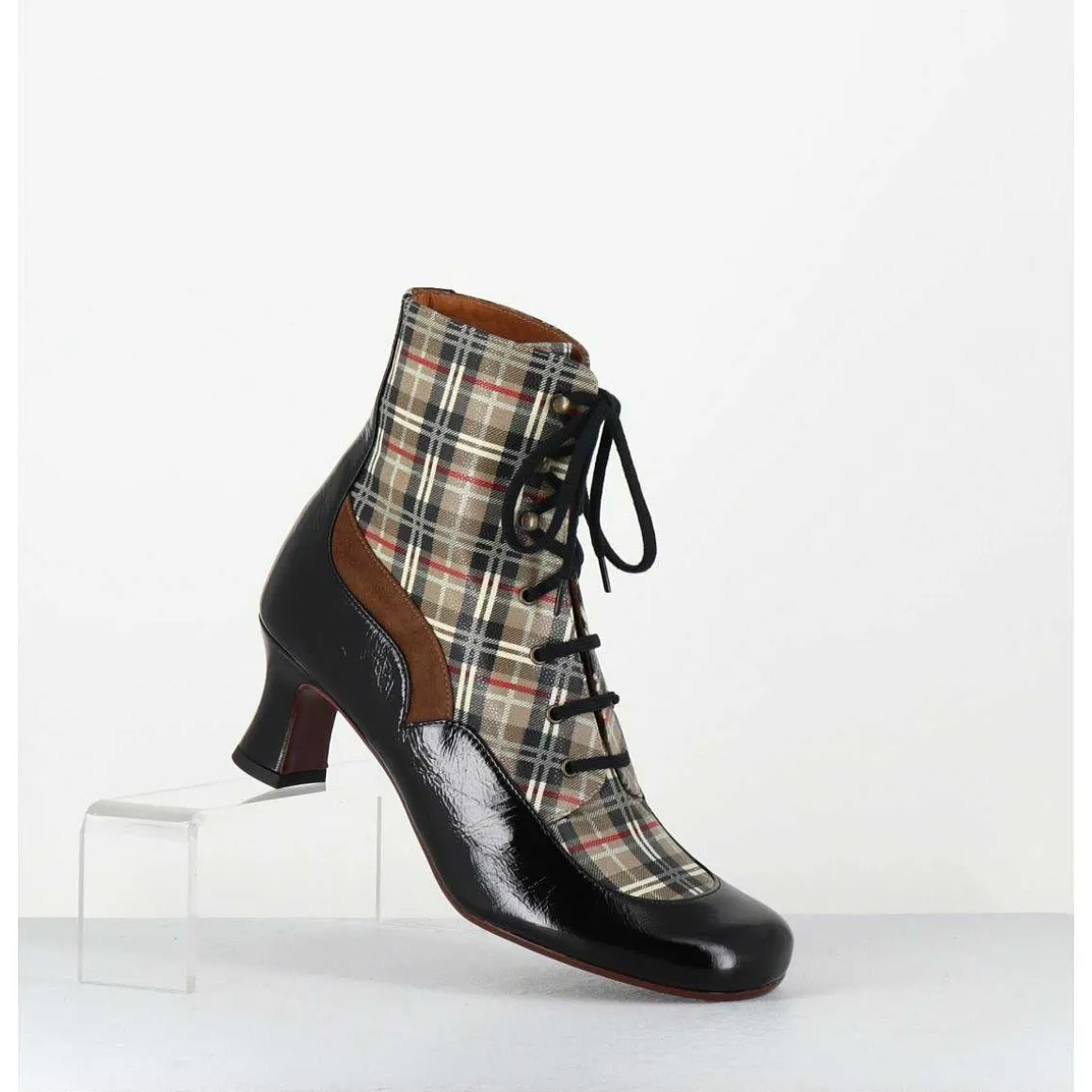Boots A Lacets Imprime Tartan & Petit Talon Retro - Mylion Maserati Nagro