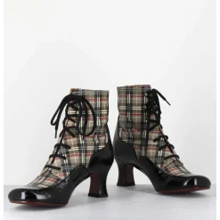 Boots A Lacets Imprime Tartan & Petit Talon Retro - Mylion Maserati Nagro