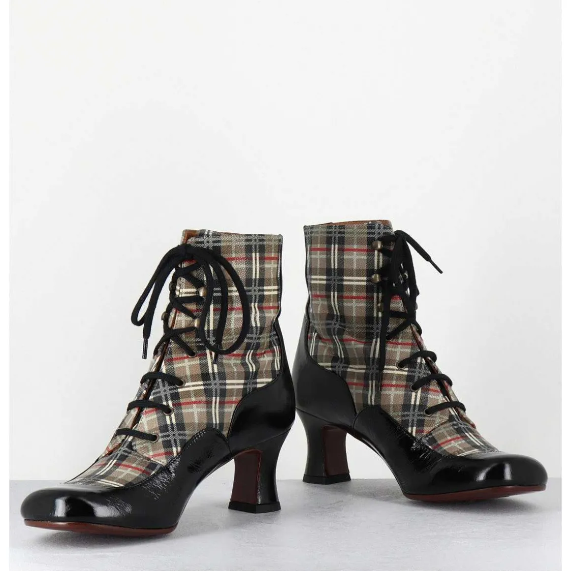 Boots A Lacets Imprime Tartan & Petit Talon Retro - Mylion Maserati Nagro